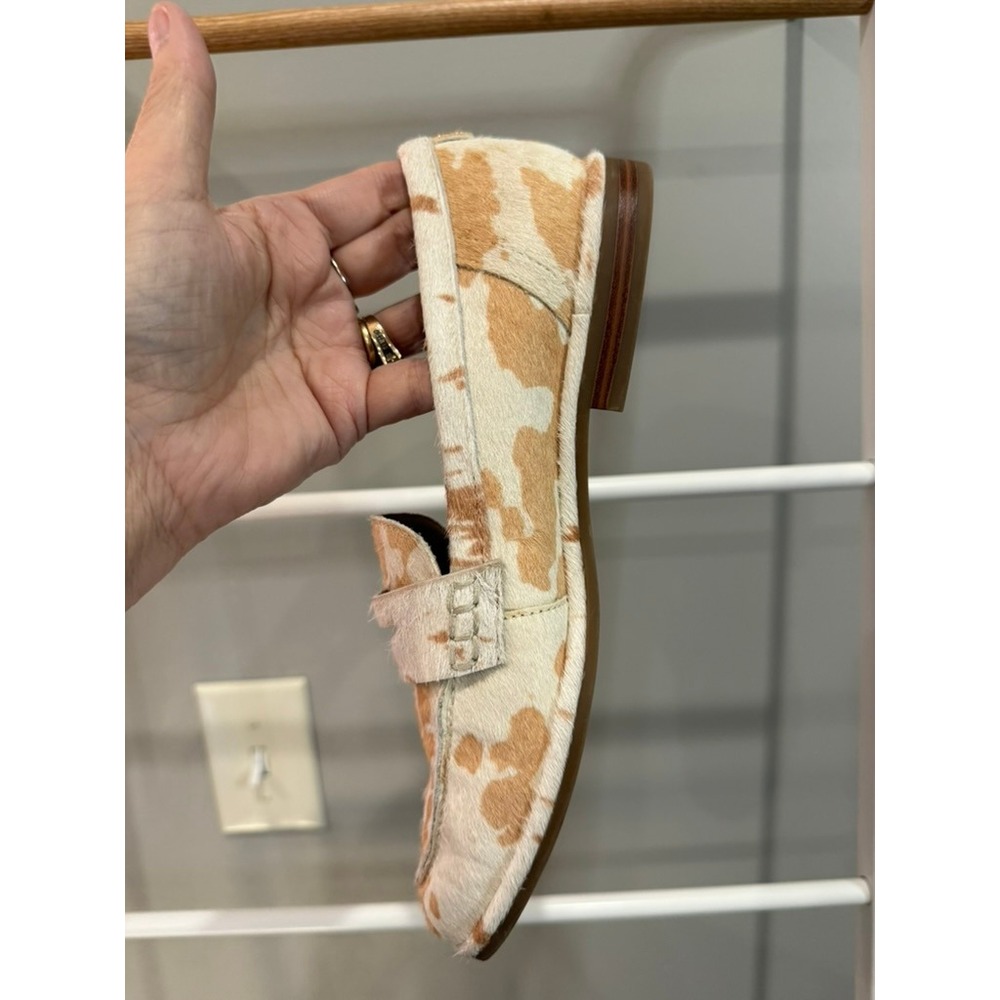 Sam Edelman Birch Penny Loafers Calf Hair Leather Tan White Cow Print Flats 7.5 - Picture 10 of 11